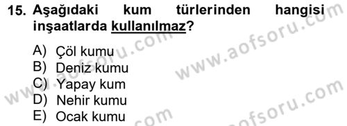 Bina ve Yapım Bilgisi Dersi 2014 - 2015 Yılı Tek Ders Sınav Soruları 15. Soru