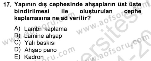 Bina ve Yapım Bilgisi Dersi 2014 - 2015 Yılı Tek Ders Sınav Soruları 17. Soru