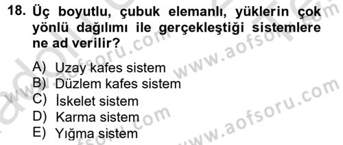 Bina ve Yapım Bilgisi Dersi 2014 - 2015 Yılı Tek Ders Sınav Soruları 18. Soru