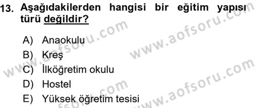 Bina ve Yapım Bilgisi Dersi 2015 - 2016 Yılı (Vize) Ara Sınav Soruları 13. Soru