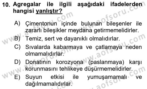 Bina ve Yapım Bilgisi Dersi 2015 - 2016 Yılı (Final) Dönem Sonu Sınav Soruları 10. Soru