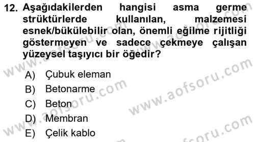 Bina ve Yapım Bilgisi Dersi 2015 - 2016 Yılı (Final) Dönem Sonu Sınav Soruları 12. Soru