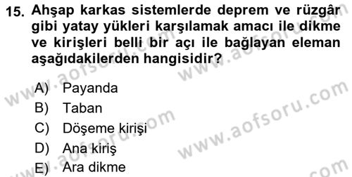 Bina ve Yapım Bilgisi Dersi 2015 - 2016 Yılı (Final) Dönem Sonu Sınav Soruları 15. Soru