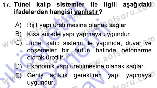 Bina ve Yapım Bilgisi Dersi 2015 - 2016 Yılı (Final) Dönem Sonu Sınav Soruları 17. Soru
