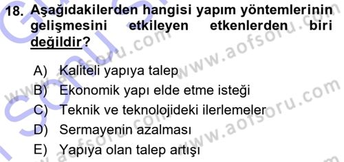 Bina ve Yapım Bilgisi Dersi 2015 - 2016 Yılı (Final) Dönem Sonu Sınav Soruları 18. Soru