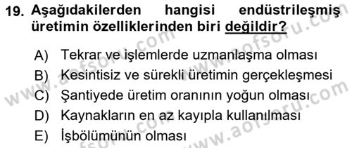 Bina ve Yapım Bilgisi Dersi 2015 - 2016 Yılı (Final) Dönem Sonu Sınav Soruları 19. Soru