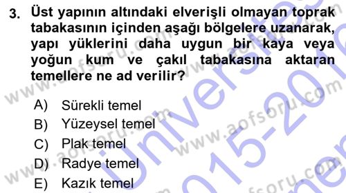 Bina ve Yapım Bilgisi Dersi 2015 - 2016 Yılı (Final) Dönem Sonu Sınav Soruları 3. Soru