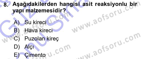 Bina ve Yapım Bilgisi Dersi 2015 - 2016 Yılı (Final) Dönem Sonu Sınav Soruları 8. Soru
