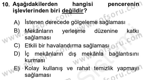 Bina ve Yapım Bilgisi Dersi 2015 - 2016 Yılı Tek Ders Sınav Soruları 10. Soru