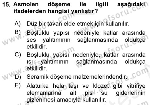Bina ve Yapım Bilgisi Dersi 2015 - 2016 Yılı Tek Ders Sınav Soruları 15. Soru