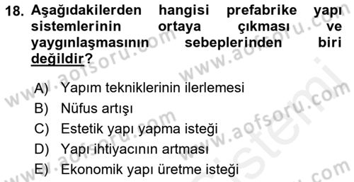 Bina ve Yapım Bilgisi Dersi 2015 - 2016 Yılı Tek Ders Sınav Soruları 18. Soru