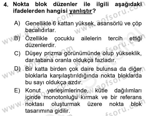Bina ve Yapım Bilgisi Dersi 2015 - 2016 Yılı Tek Ders Sınav Soruları 4. Soru