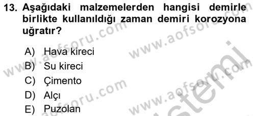 Bina ve Yapım Bilgisi Dersi 2016 - 2017 Yılı 3 Ders Sınav Soruları 13. Soru