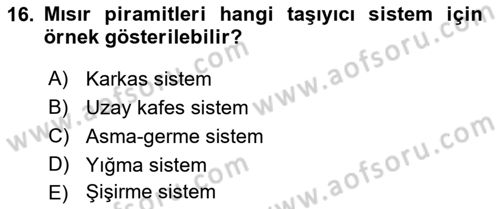 Bina ve Yapım Bilgisi Dersi 2016 - 2017 Yılı 3 Ders Sınav Soruları 16. Soru