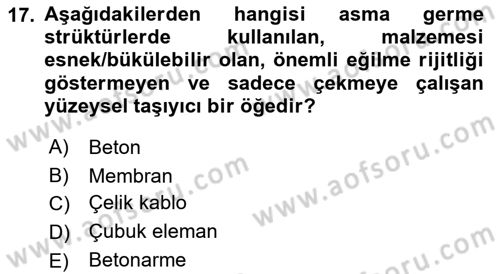 Bina ve Yapım Bilgisi Dersi 2016 - 2017 Yılı 3 Ders Sınav Soruları 17. Soru