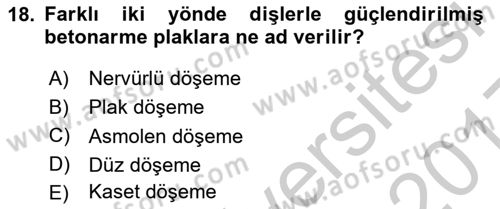 Bina ve Yapım Bilgisi Dersi 2016 - 2017 Yılı 3 Ders Sınav Soruları 18. Soru