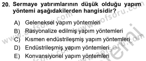 Bina ve Yapım Bilgisi Dersi 2016 - 2017 Yılı 3 Ders Sınav Soruları 20. Soru