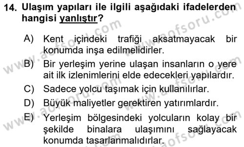 Bina ve Yapım Bilgisi Dersi 2016 - 2017 Yılı (Vize) Ara Sınav Soruları 14. Soru