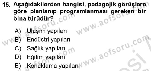 Bina ve Yapım Bilgisi Dersi 2016 - 2017 Yılı (Vize) Ara Sınav Soruları 15. Soru