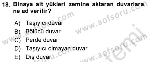 Bina ve Yapım Bilgisi Dersi 2016 - 2017 Yılı (Vize) Ara Sınav Soruları 18. Soru