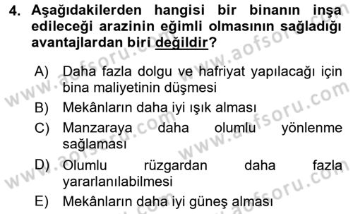 Bina ve Yapım Bilgisi Dersi 2016 - 2017 Yılı (Vize) Ara Sınav Soruları 4. Soru