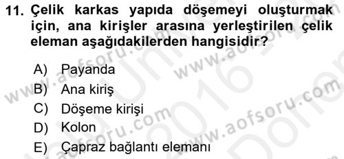 Bina ve Yapım Bilgisi Dersi 2016 - 2017 Yılı (Final) Dönem Sonu Sınav Soruları 11. Soru