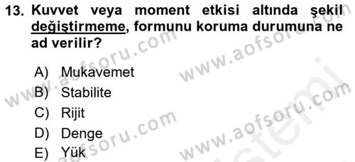 Bina ve Yapım Bilgisi Dersi 2016 - 2017 Yılı (Final) Dönem Sonu Sınav Soruları 13. Soru