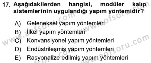 Bina ve Yapım Bilgisi Dersi 2016 - 2017 Yılı (Final) Dönem Sonu Sınav Soruları 17. Soru