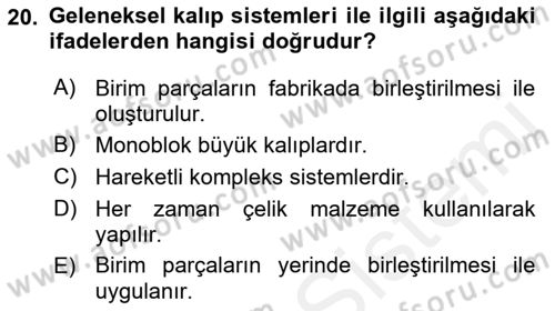 Bina ve Yapım Bilgisi Dersi 2016 - 2017 Yılı (Final) Dönem Sonu Sınav Soruları 20. Soru