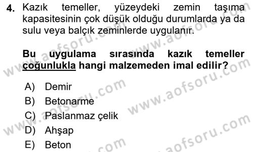 Bina ve Yapım Bilgisi Dersi 2016 - 2017 Yılı (Final) Dönem Sonu Sınav Soruları 4. Soru