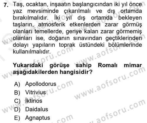 Bina ve Yapım Bilgisi Dersi 2016 - 2017 Yılı (Final) Dönem Sonu Sınav Soruları 7. Soru