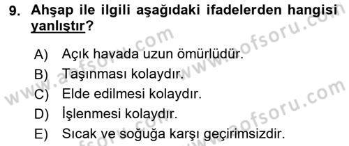 Bina ve Yapım Bilgisi Dersi 2016 - 2017 Yılı (Final) Dönem Sonu Sınav Soruları 9. Soru
