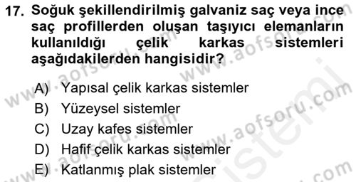 Bina ve Yapım Bilgisi Dersi 2017 - 2018 Yılı 3 Ders Sınav Soruları 17. Soru