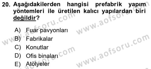 Bina ve Yapım Bilgisi Dersi 2017 - 2018 Yılı 3 Ders Sınav Soruları 20. Soru