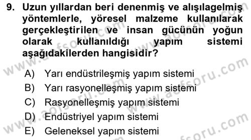 Bina ve Yapım Bilgisi Dersi 2017 - 2018 Yılı 3 Ders Sınav Soruları 9. Soru