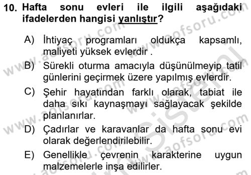 Bina ve Yapım Bilgisi Dersi 2017 - 2018 Yılı (Vize) Ara Sınav Soruları 10. Soru