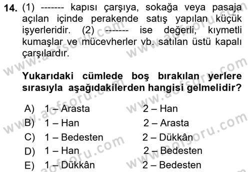 Bina ve Yapım Bilgisi Dersi 2017 - 2018 Yılı (Vize) Ara Sınav Soruları 14. Soru