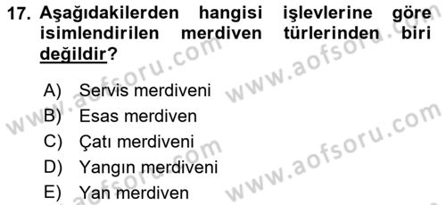 Bina ve Yapım Bilgisi Dersi 2017 - 2018 Yılı (Vize) Ara Sınav Soruları 17. Soru