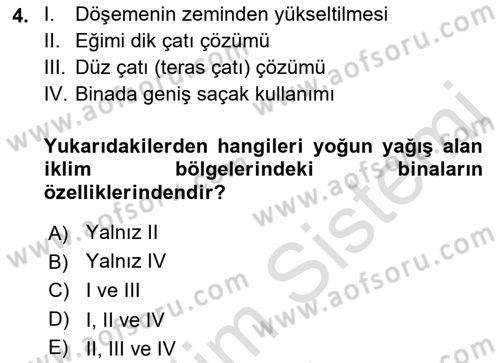 Bina ve Yapım Bilgisi Dersi 2017 - 2018 Yılı (Vize) Ara Sınav Soruları 4. Soru