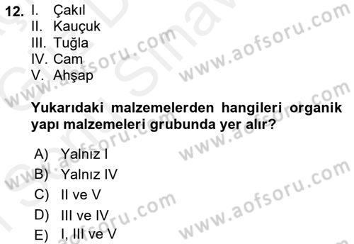 Bina ve Yapım Bilgisi Dersi 2017 - 2018 Yılı (Final) Dönem Sonu Sınav Soruları 12. Soru