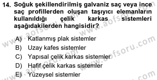 Bina ve Yapım Bilgisi Dersi 2017 - 2018 Yılı (Final) Dönem Sonu Sınav Soruları 14. Soru