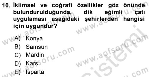 Bina ve Yapım Bilgisi Dersi 2018 - 2019 Yılı 3 Ders Sınav Soruları 10. Soru