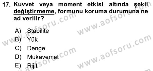 Bina ve Yapım Bilgisi Dersi 2018 - 2019 Yılı 3 Ders Sınav Soruları 17. Soru