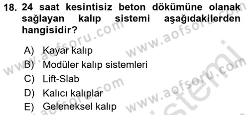 Bina ve Yapım Bilgisi Dersi 2018 - 2019 Yılı 3 Ders Sınav Soruları 18. Soru