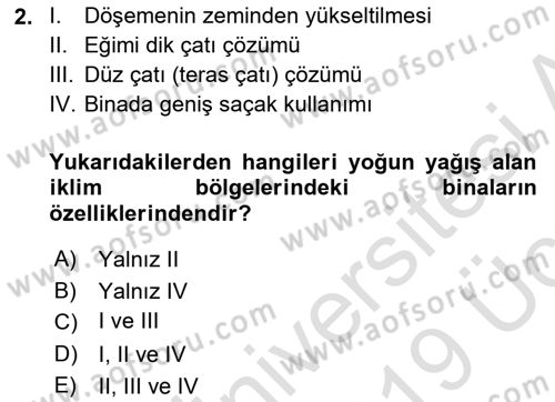 Bina ve Yapım Bilgisi Dersi 2018 - 2019 Yılı 3 Ders Sınav Soruları 2. Soru