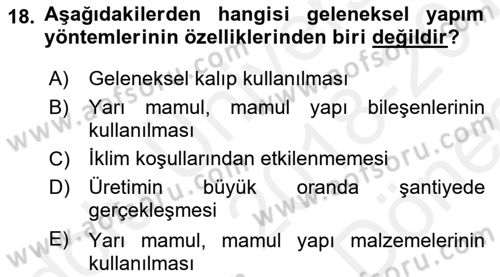 Bina ve Yapım Bilgisi Dersi 2018 - 2019 Yılı (Final) Dönem Sonu Sınav Soruları 18. Soru