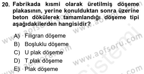 Bina ve Yapım Bilgisi Dersi 2018 - 2019 Yılı (Final) Dönem Sonu Sınav Soruları 20. Soru