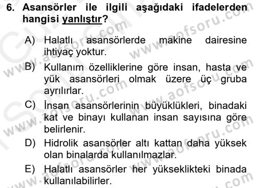 Bina ve Yapım Bilgisi Dersi 2018 - 2019 Yılı (Final) Dönem Sonu Sınav Soruları 6. Soru