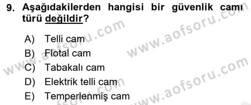 Bina ve Yapım Bilgisi Dersi 2018 - 2019 Yılı (Final) Dönem Sonu Sınav Soruları 9. Soru