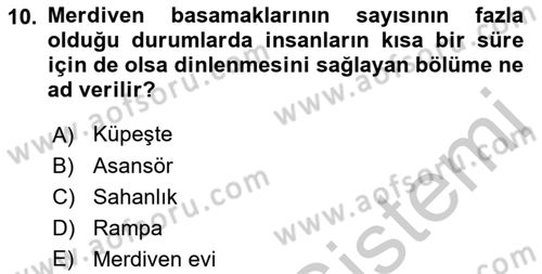 Bina ve Yapım Bilgisi Dersi 2018 - 2019 Yılı Yaz Okulu Sınav Soruları 10. Soru